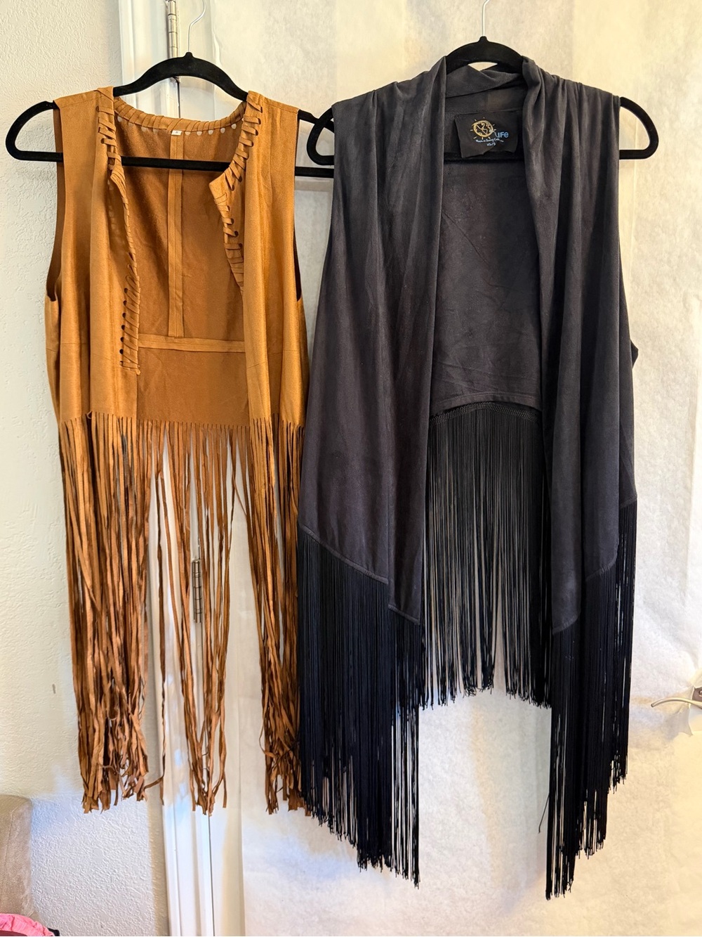 Fringe Sleeveless Open Front Vest Bundle of 2 in Black & Brown Sz-S. S4